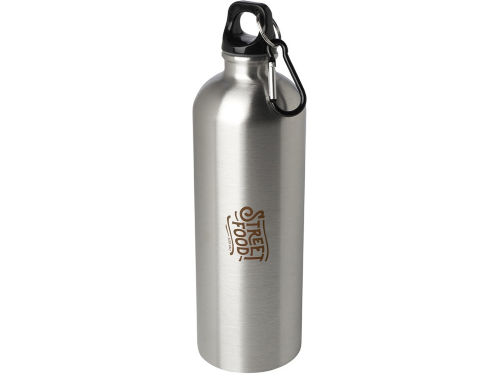 Одностенная бутылка для воды с карабином Oregon, изготовленная из нержавеющей стали, сертифицированной по стандарту RCS, объемом 750 мл - Серебряный