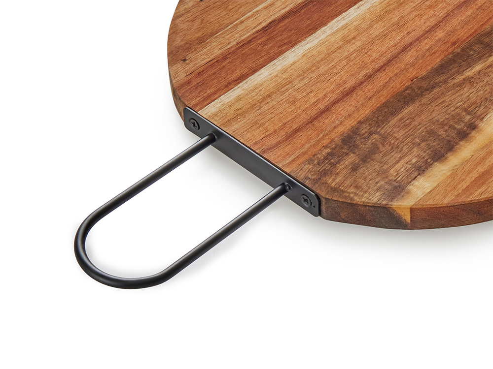 Деревянная круглая доска из акации с металлической ручкой Кира