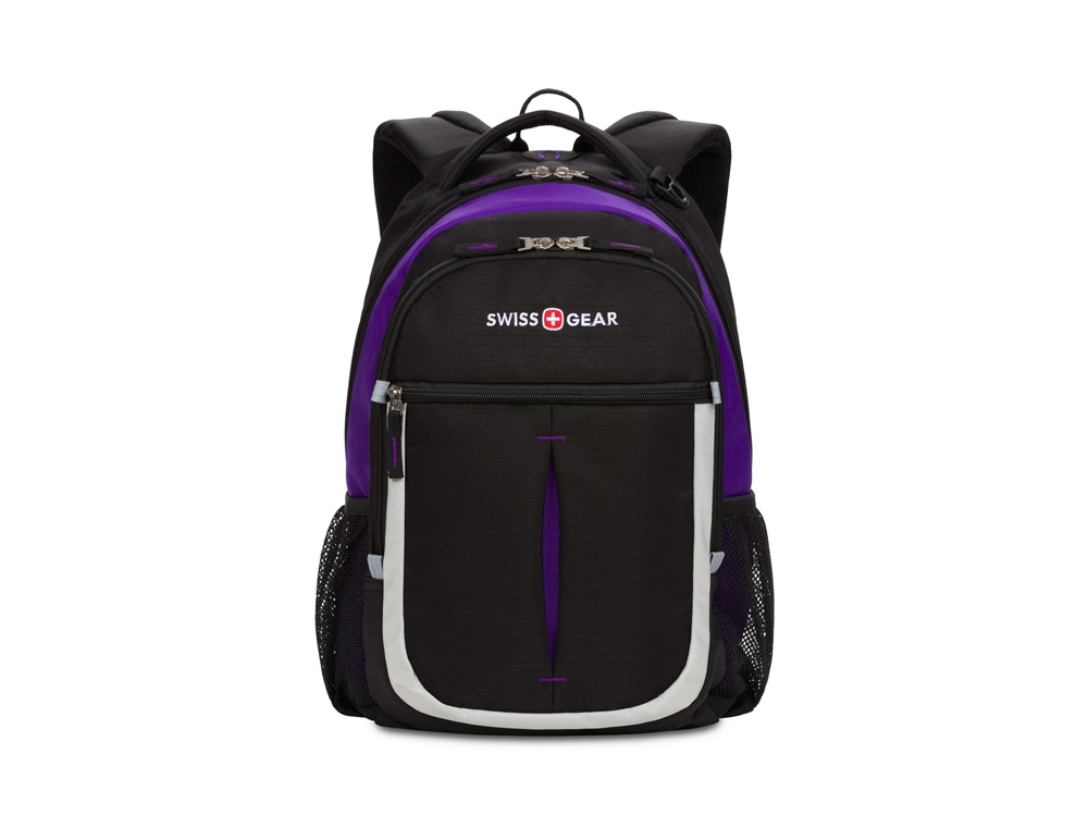 Рюкзак SWISSGEAR, чёрный/фиолетовый/серебристый, полиэстер 600D, 32х15х45 см, 22 л