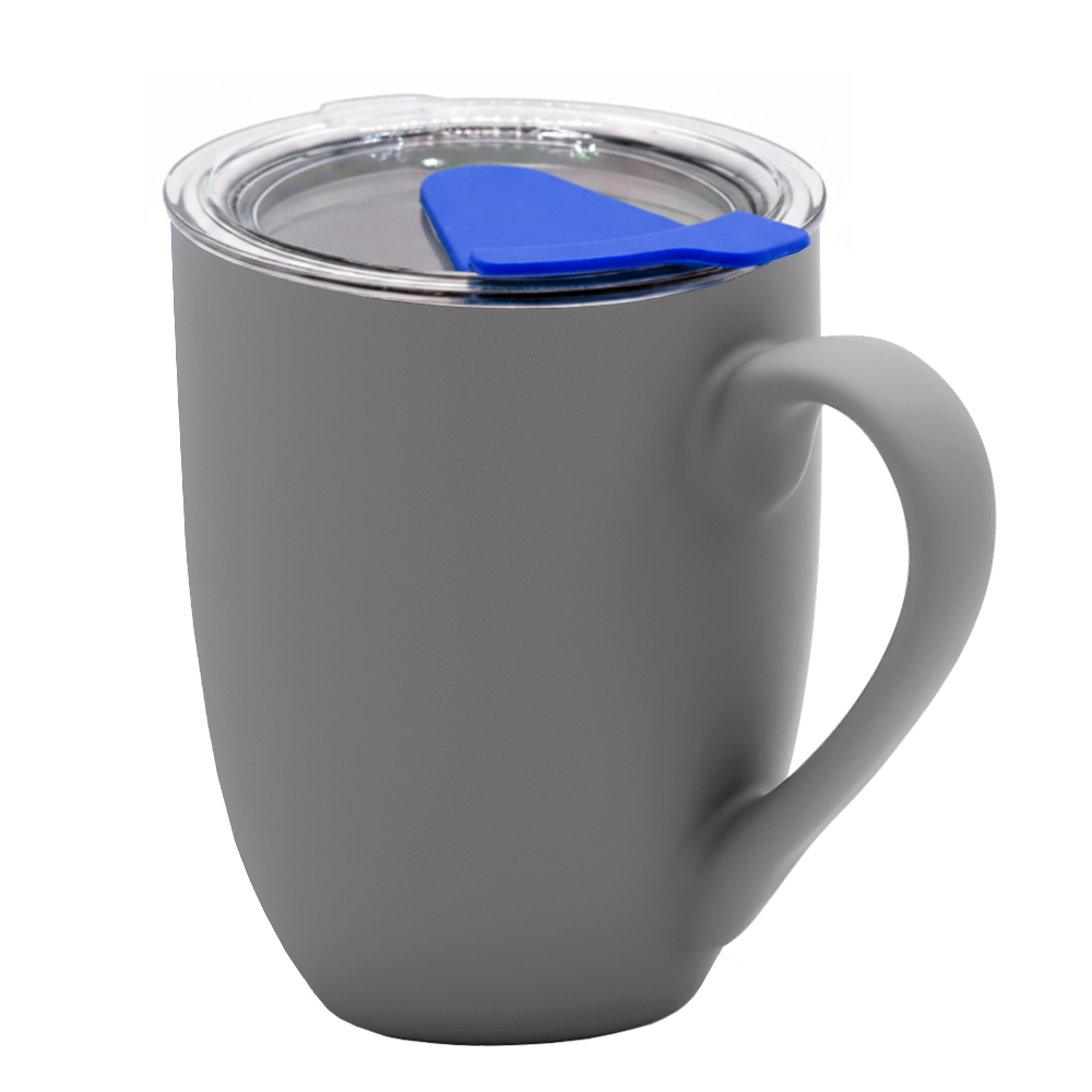 Кружка с крышкой Velvet Duo, софт-тач, тёмно-серая/синяя