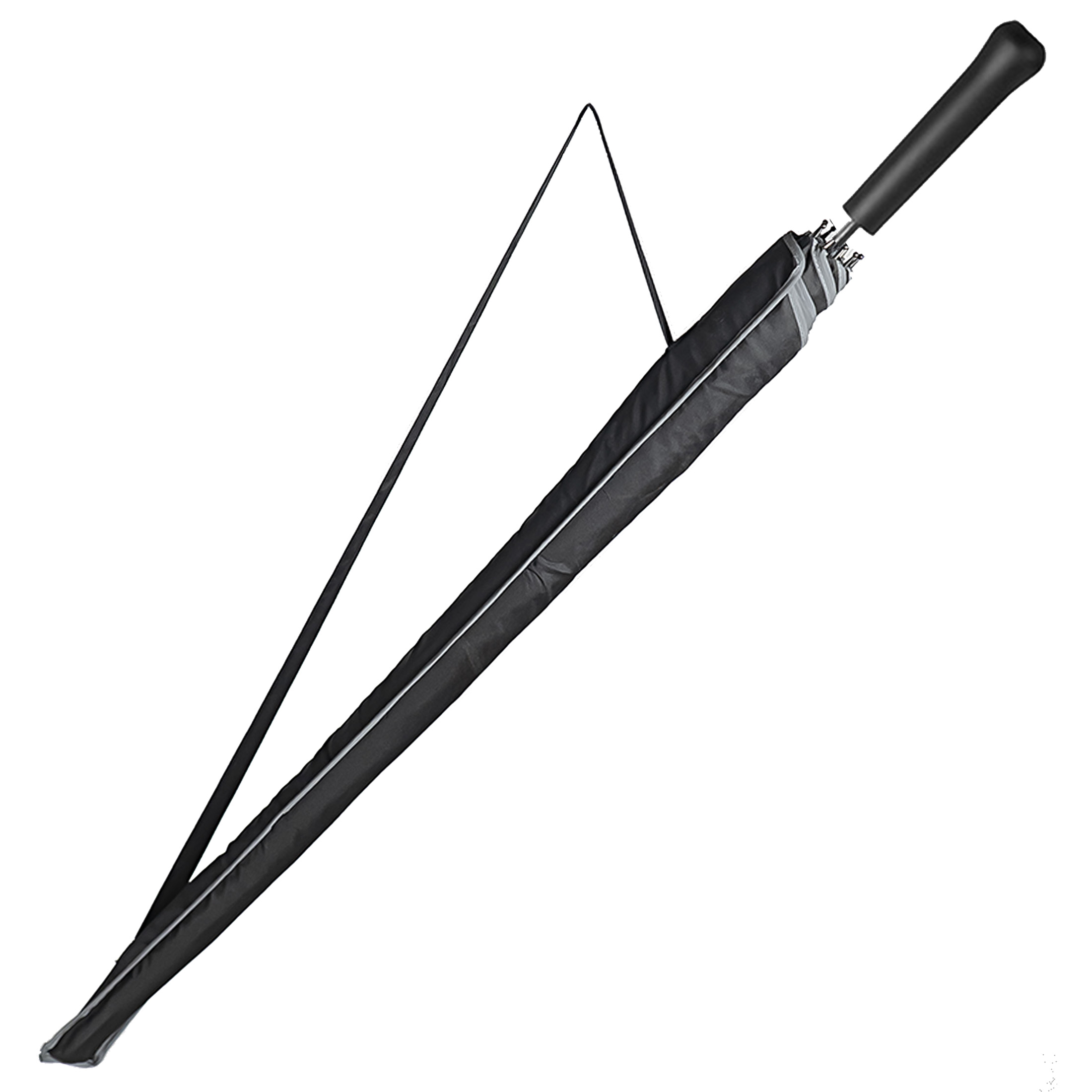 Зонт-трость "Reflect", полуавтомат, эпонж, чёрный со светоотражающей окантовкой в чехле с ручкой