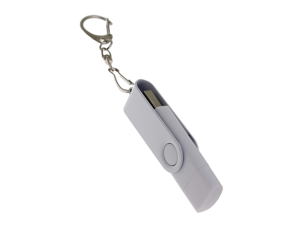 USB-флешка на 32 Гб 2 в 1 поворотный механизм, c дополнительным разъемом Type-C с одноцветным металлическим клипом, белый