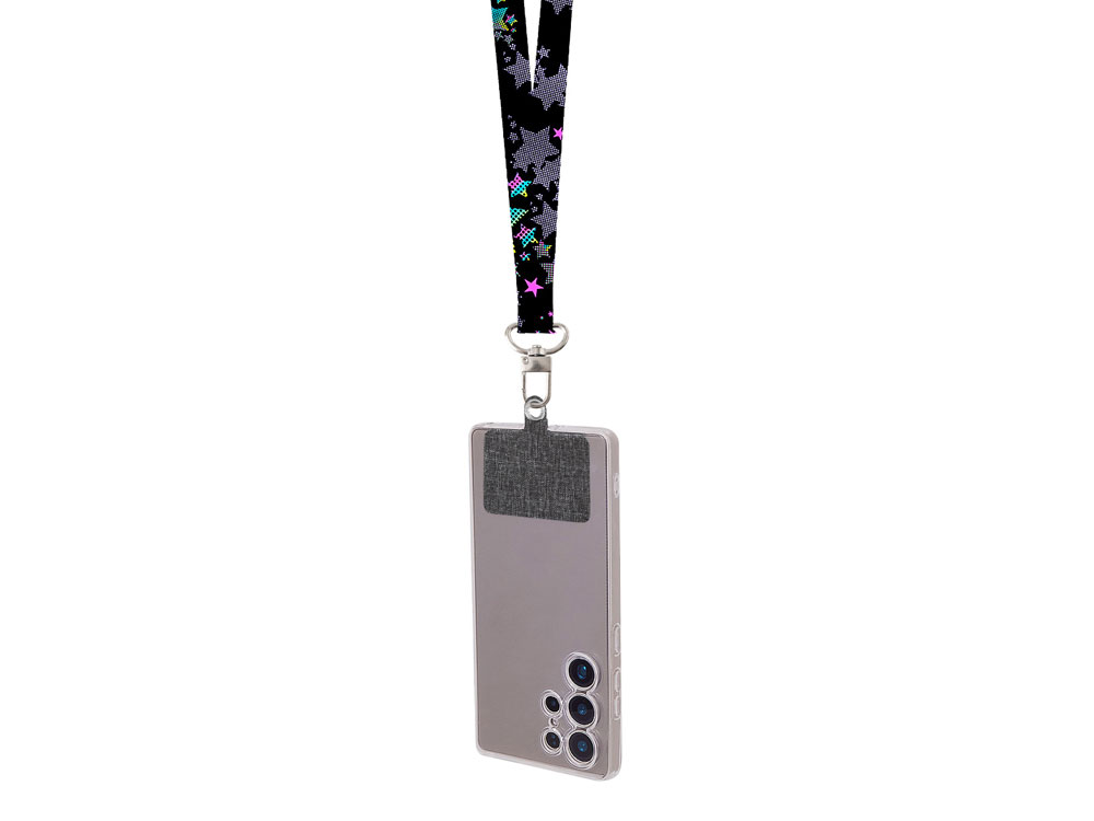 Ланъярд 2,5 см под сублимацию с трендовым карабином, замком обрыва и большим держателем для телефона из ПЭ