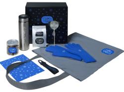 Подарочный набор с перчатками, термосом и чаем, синий