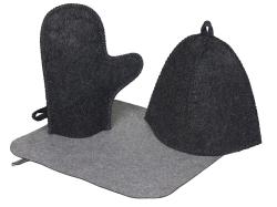 Банный набор из шапки, рукавицы и коврика Calm, серый Банный набор из шапки, рукавицы и коврика Calm, серый