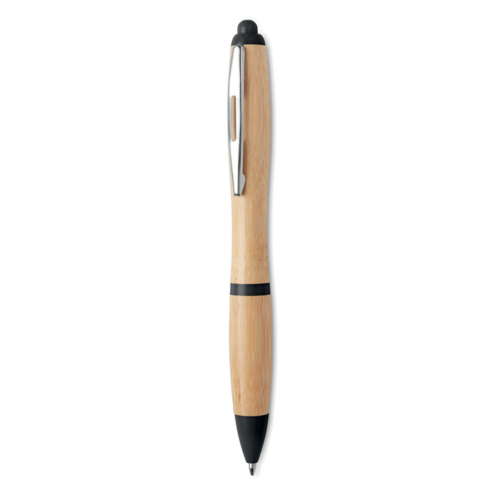 Ручка шариковая из бамбука и пластика черного цвета