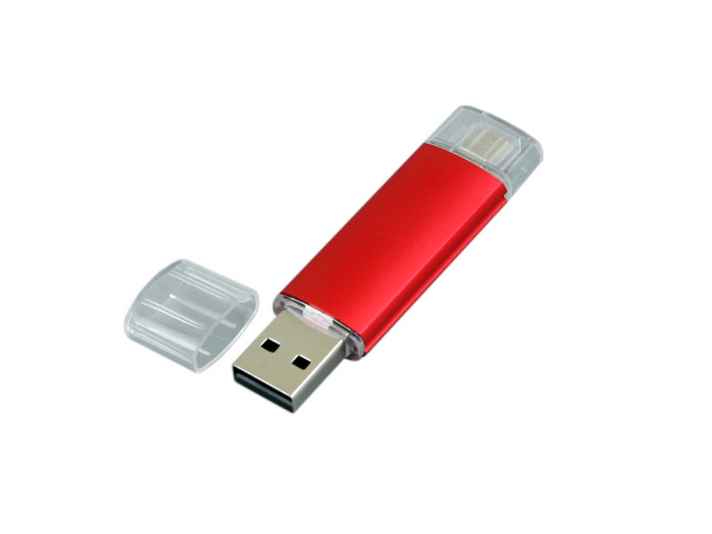 USB-флешка на 64 ГБ.c дополнительным разъемом Micro USB, красный