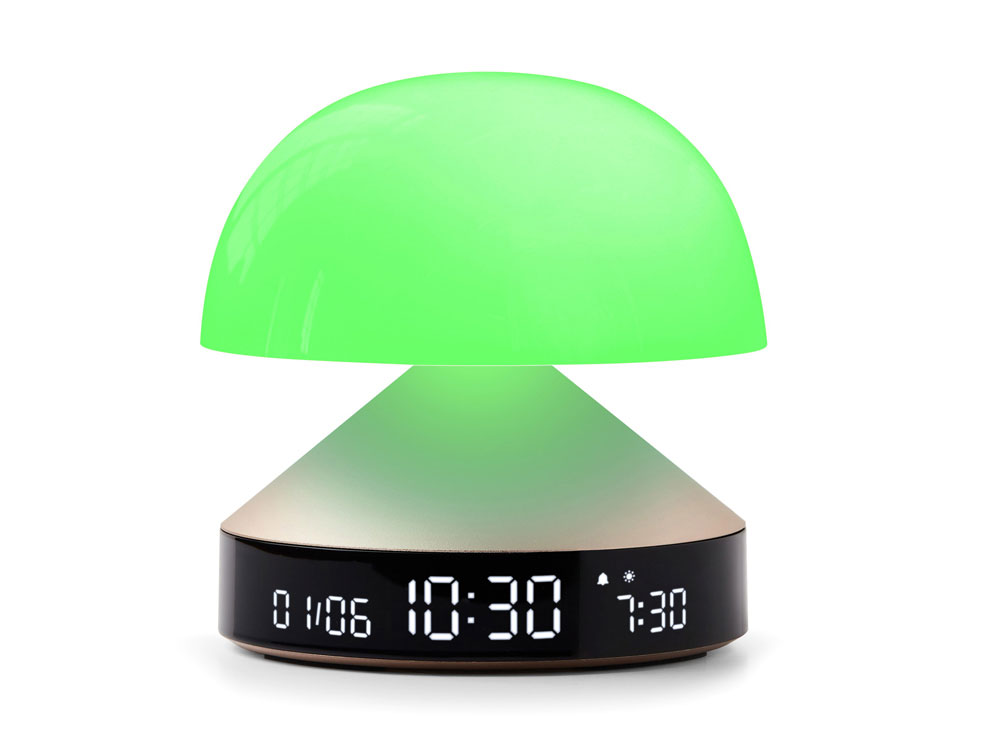 Светильник с часами и световым будильником Mina Sunrise, золотистый