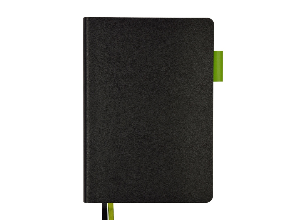 Ежедневник А5 датированный Boston 2026, черный с салатовым обрезом