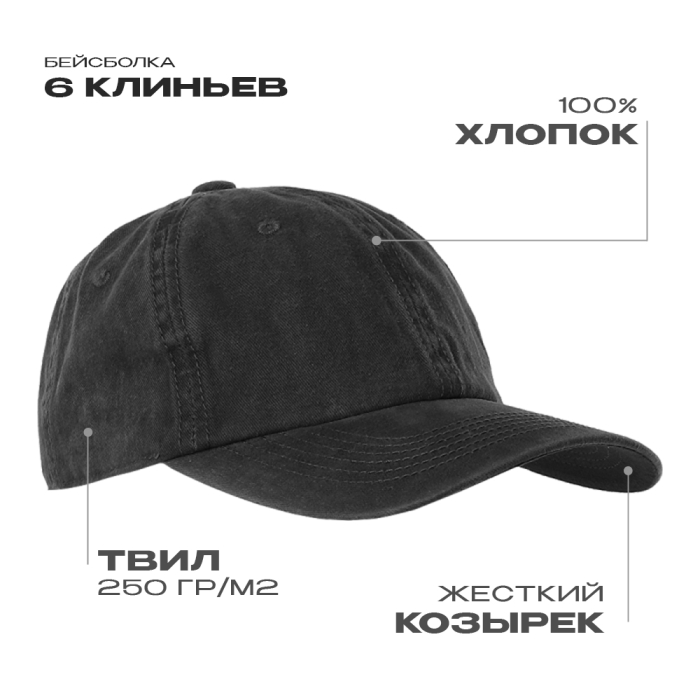 Бейсболка винтажная STAN 6 клиньев хлопок 250, 22