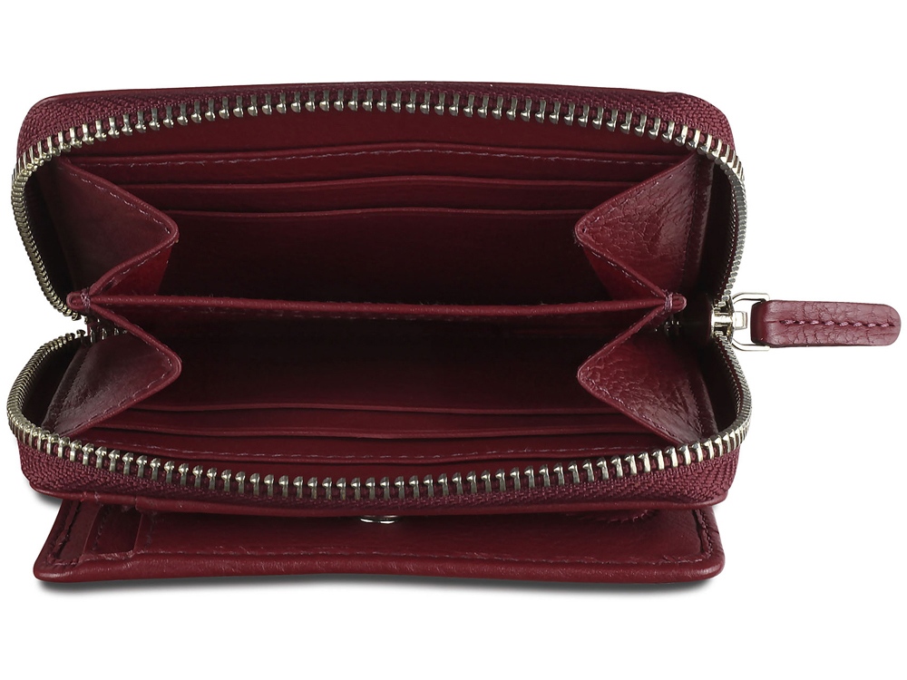 Кошелёк женский BUGATTI Lady Top, на молнии, красный, натуральная воловья кожа, 12х2,5х9 см