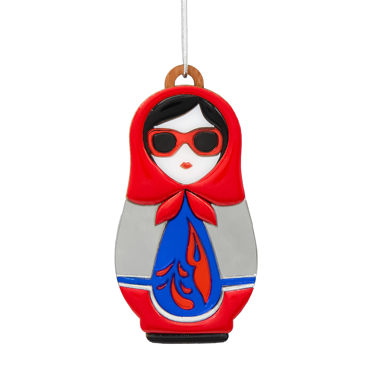 Ёлочная игрушка Матрёшка с узорами (красный с синим) Ёлочная игрушка Матрёшка с узорами (красный с синим)