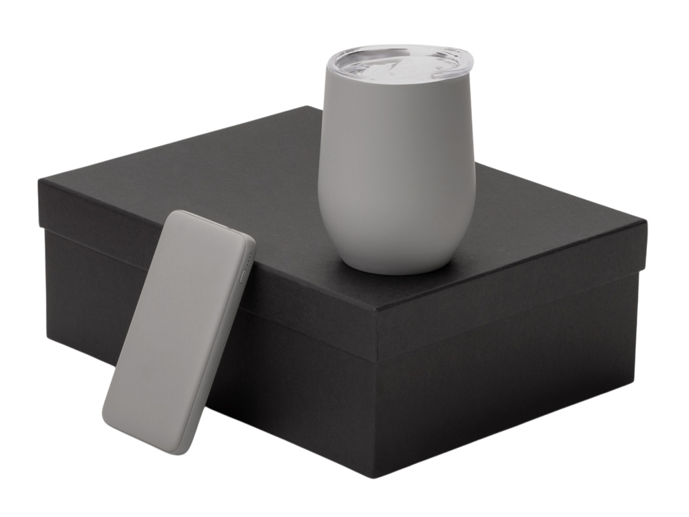 Подарочный набор с термокружкой и повербанком С2, 10000 mAh, серый