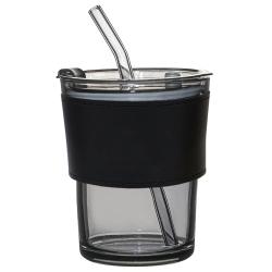 Стакан стеклянный с трубочкой и капхолдером Karamel, черный Стакан стеклянный с трубочкой и капхолдером Karamel, черный