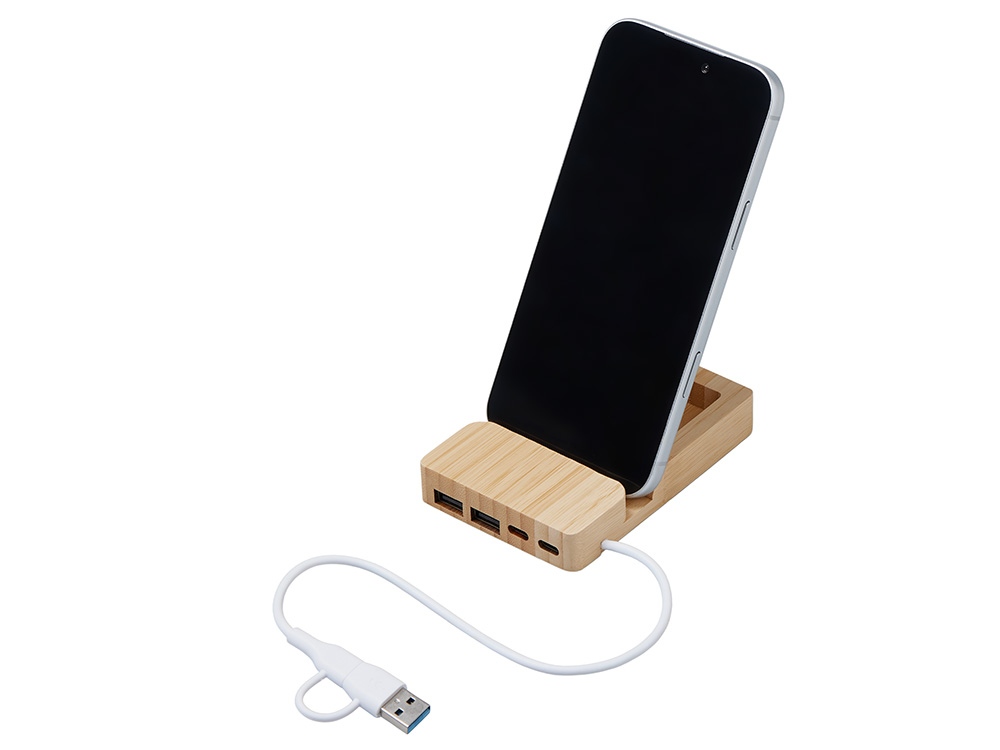 USB хаб Memo, 2*USB, 2*Type C, бамбук USB хаб Memo, 2*USB, 2*Type C, бамбук