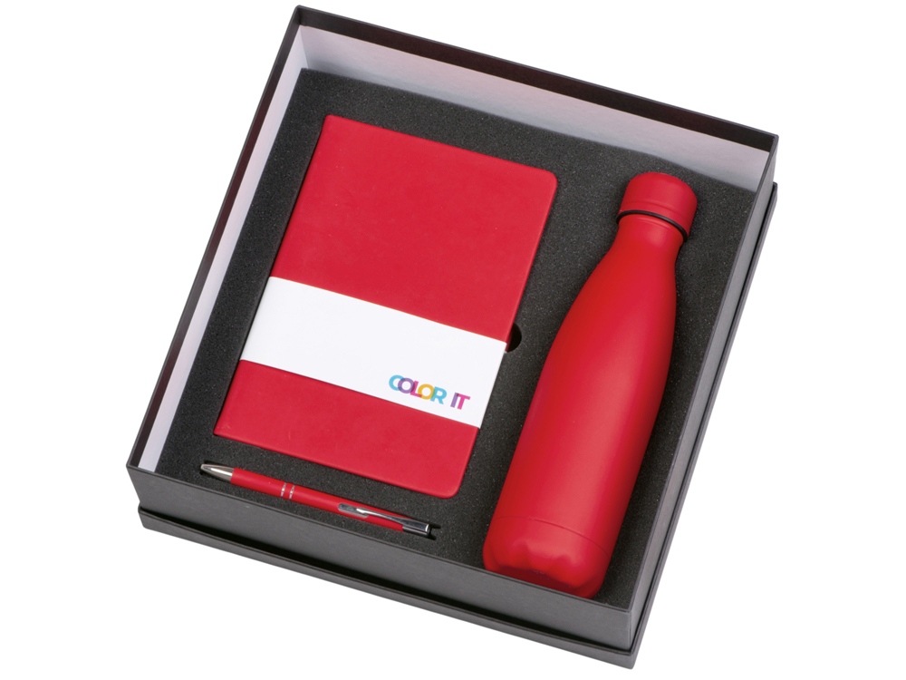 Подарочный набор с блокнотом С2, металлической ручкой и термобутылкой, красный