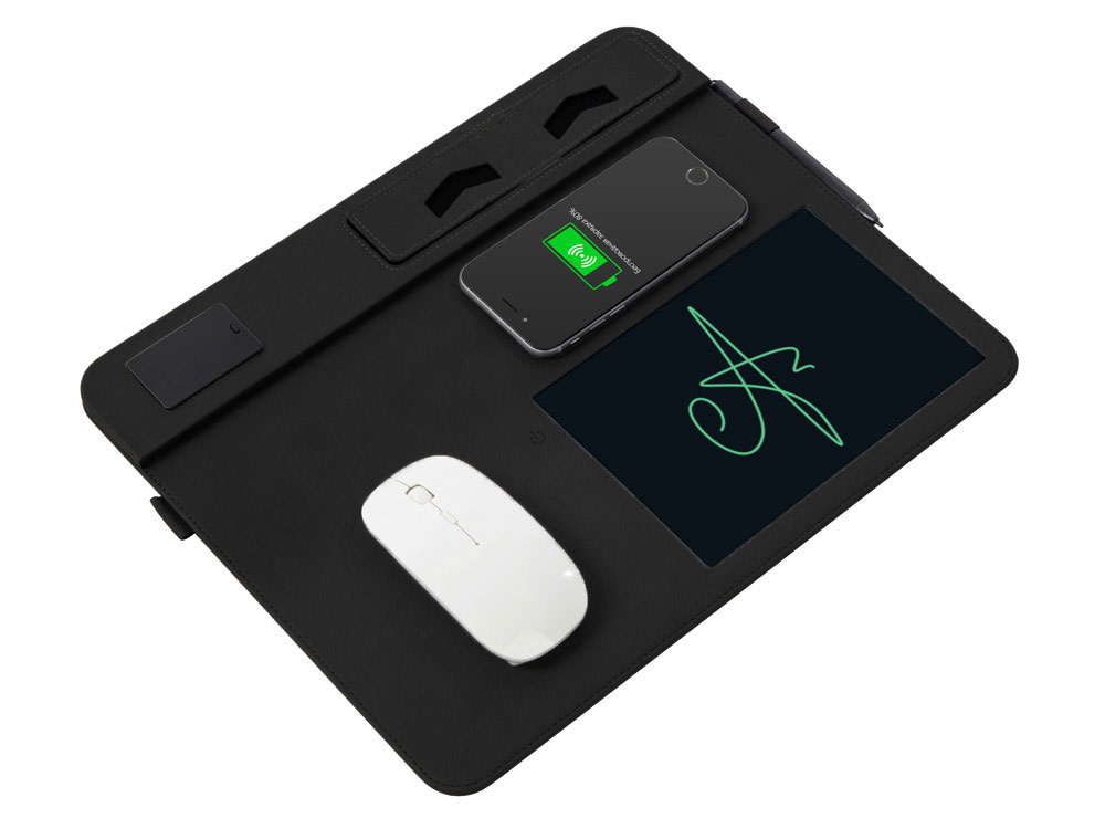 Многофункциональный коврик для мыши Multi Pad с беспроводной зарядкой и LCD экраном, 10 Вт, серый