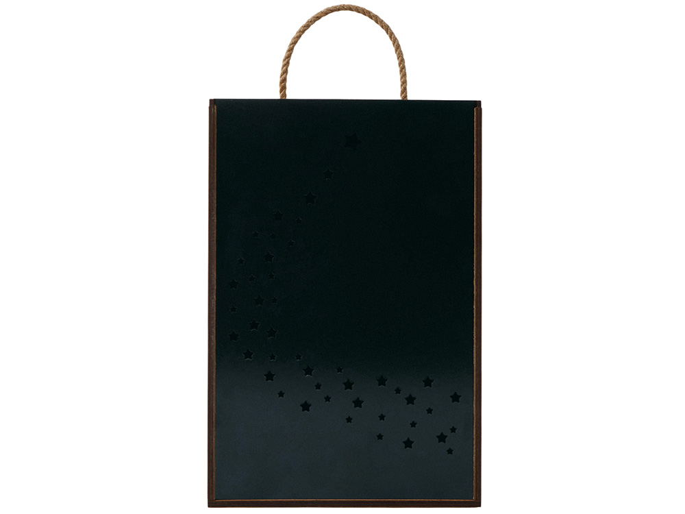 Подарочная коробка из фанеры Constellation 330х220х100 мм, фанера 6 мм, крышка на выдвижных пазах черная ЛХДФ 3 мм, бечевка