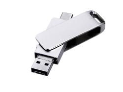 USB 3.0-флешка на 32 Гб поворотный механизм, c дополнительным разъемом Micro USB с одноцветным металлическим клипом