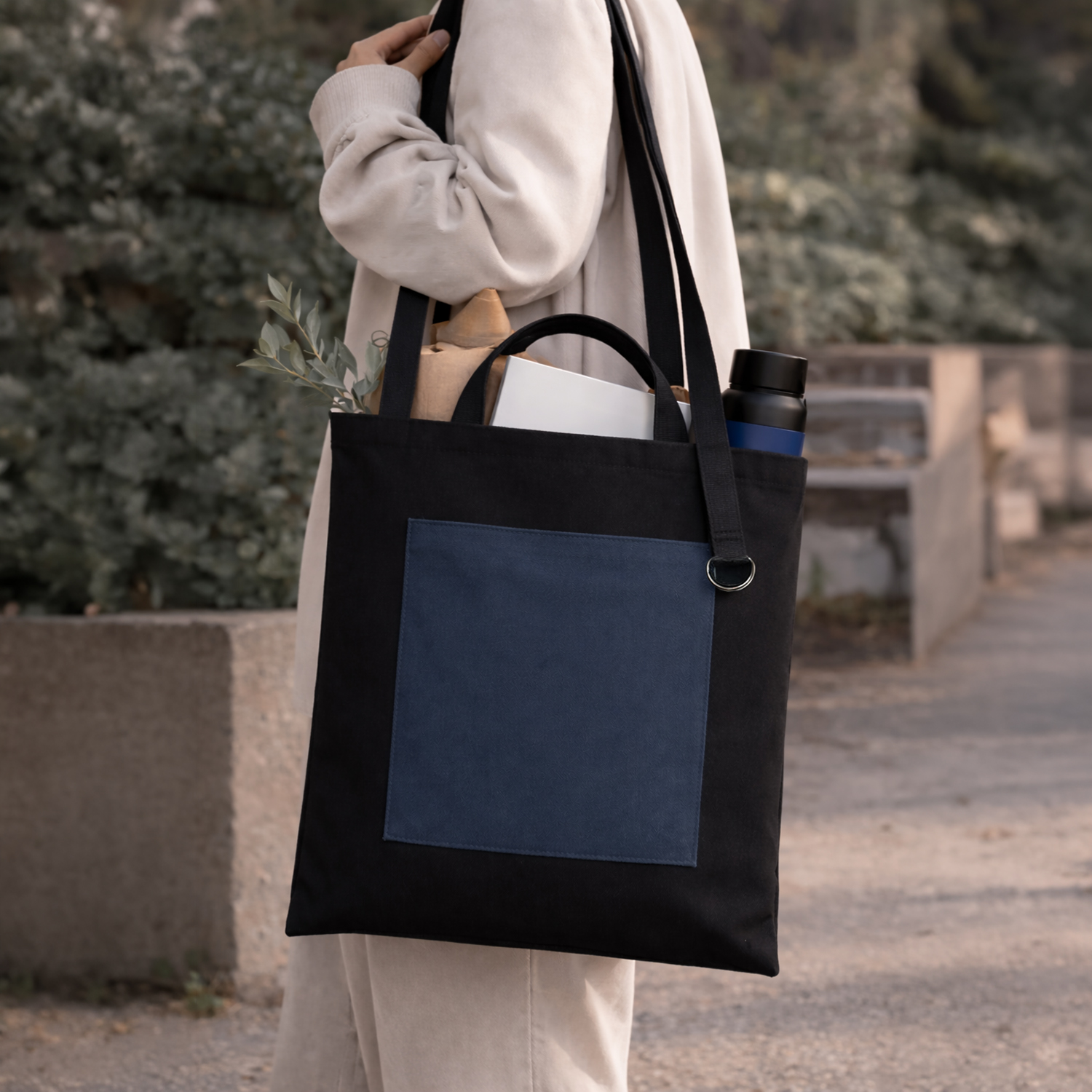 Шоппер Superbag Big Pocket, с карманом на молнии (черный с темно-серым)