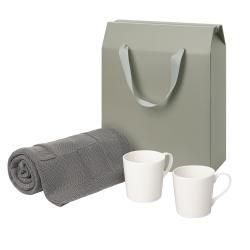 Подарочный набор Siena, Cella, серый в коробке-пакете (две фарфоровых кружки, плед)