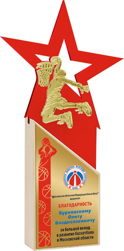 Акриловая награда с сублимационной печатью баскетбол