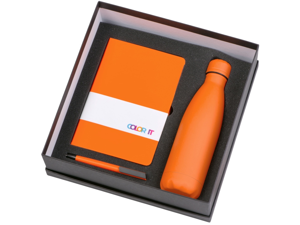 Подарочный набор c блокнотом C2, ручкой и термобутылкой, оранжевый