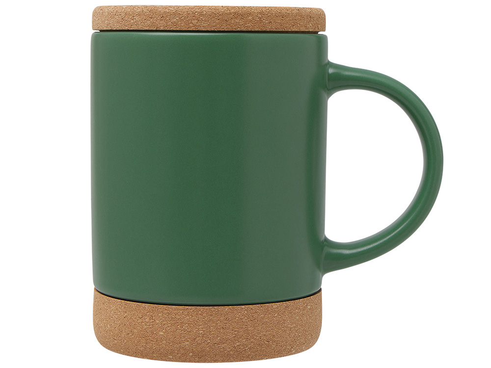Кружка 450 мл с пробковым дном с крышкой Корк & Бон, глубокий зеленый