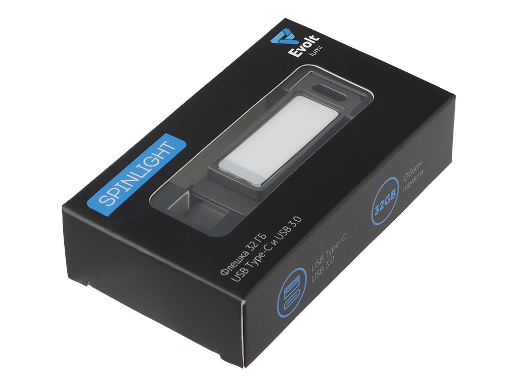 Флешка 32 ГБ USB Type-C и USB 3.0 с подсветкой лого Спинлайт