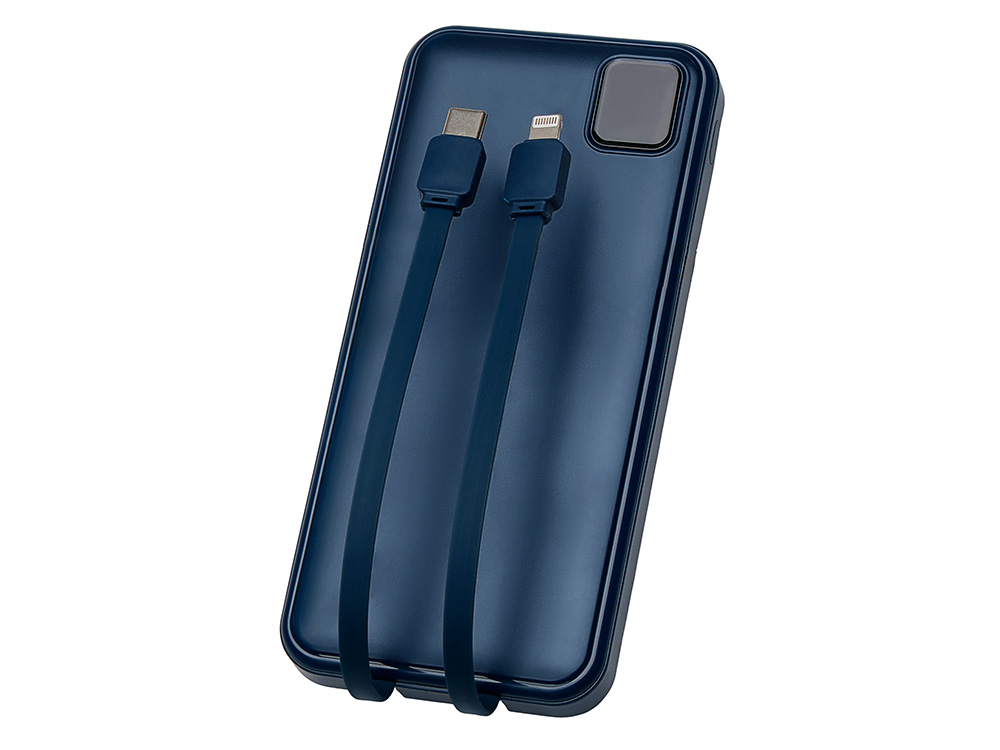 Внешний аккумулятор со встроенными кабелями Фрэйм, 10000мач, темно-синий