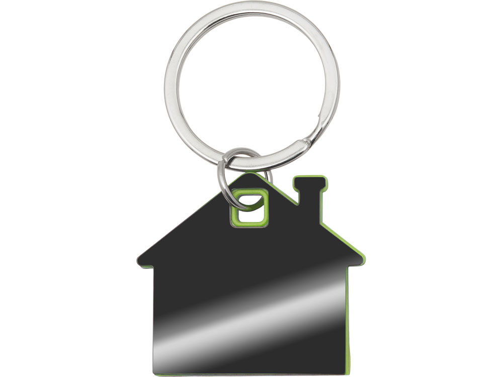 Металлический брелок с пластиковой цветной вставкой SteelPop House, серебристый с зеленым яблоком
