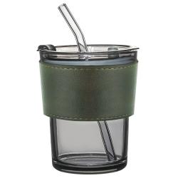 Стакан стеклянный с трубочкой и капхолдером Karamel, зелёный Стакан стеклянный с трубочкой и капхолдером Karamel, зелёный
