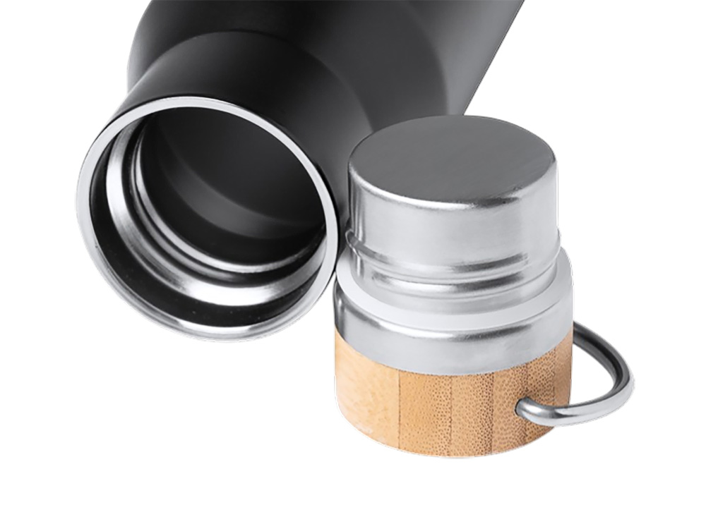 Термобутылка Мэйер из нержавеющей стали, с бамбуковой крышкой, серебристый