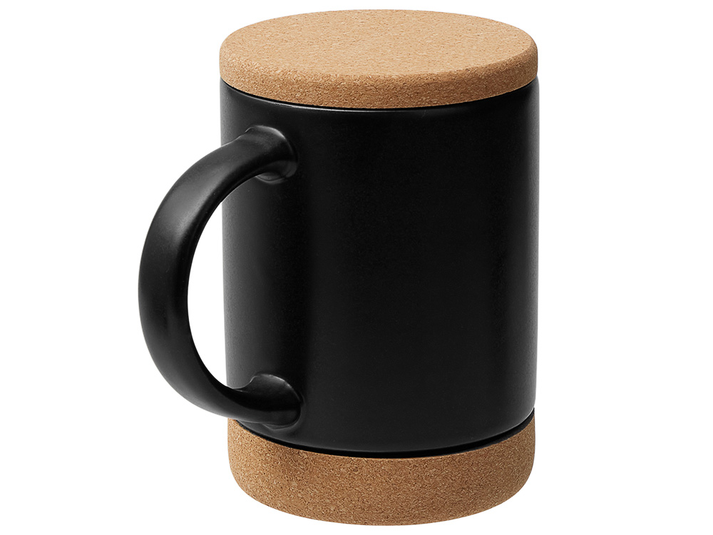 Кружка 450 мл с пробковым дном с крышкой Корк & Бон, черный