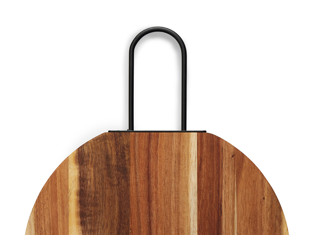 Деревянная круглая доска из акации с металлической ручкой Кира
