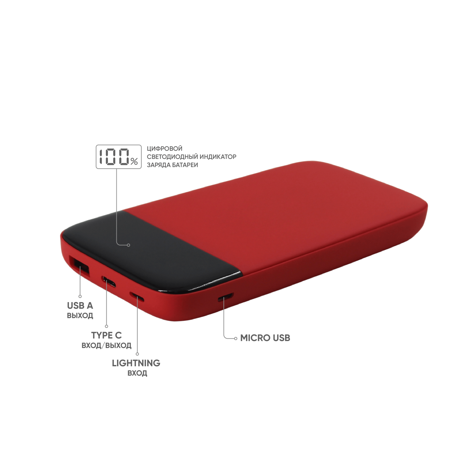 Внешний аккумулятор Bplanner Power 3 ST, софт-тач, 10000 mAh (красный)