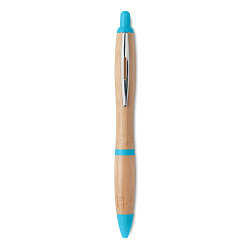 Ручка шариковая из бамбука и пластика бирюзового цвета